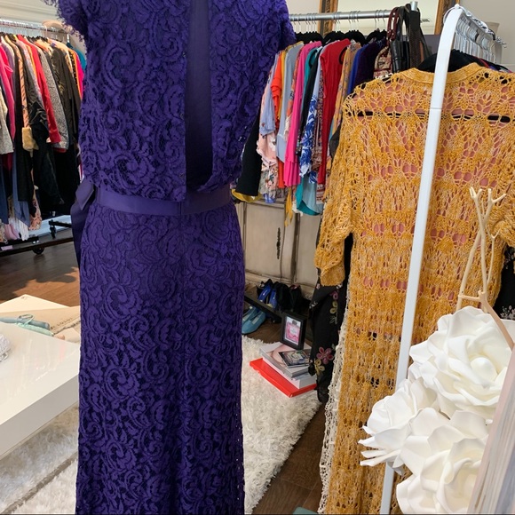 TADASHI SHOJI ROYAL PURPLE LACE SPECIAL OCCASION GOWN DRESS - Picture 8 of 16